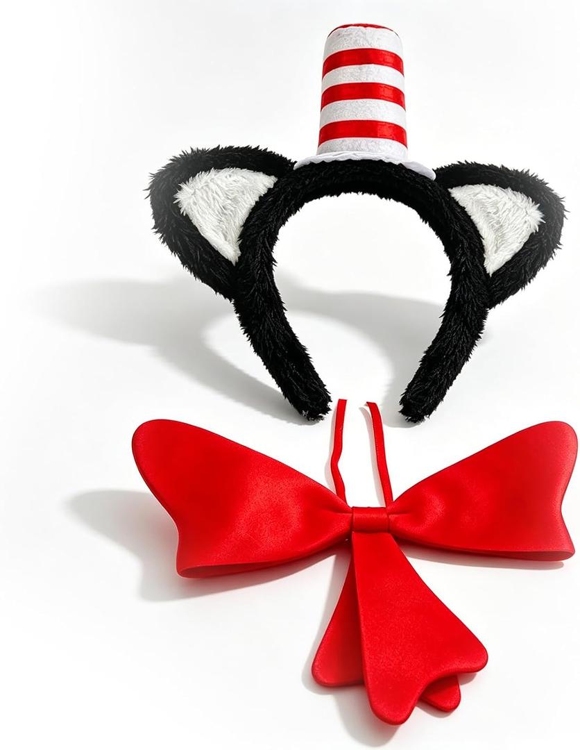 Cat Ears Red and White Headband Striped Hat with Red Bow Tie Costume Accessory Costume, for Cosplay Dress Up