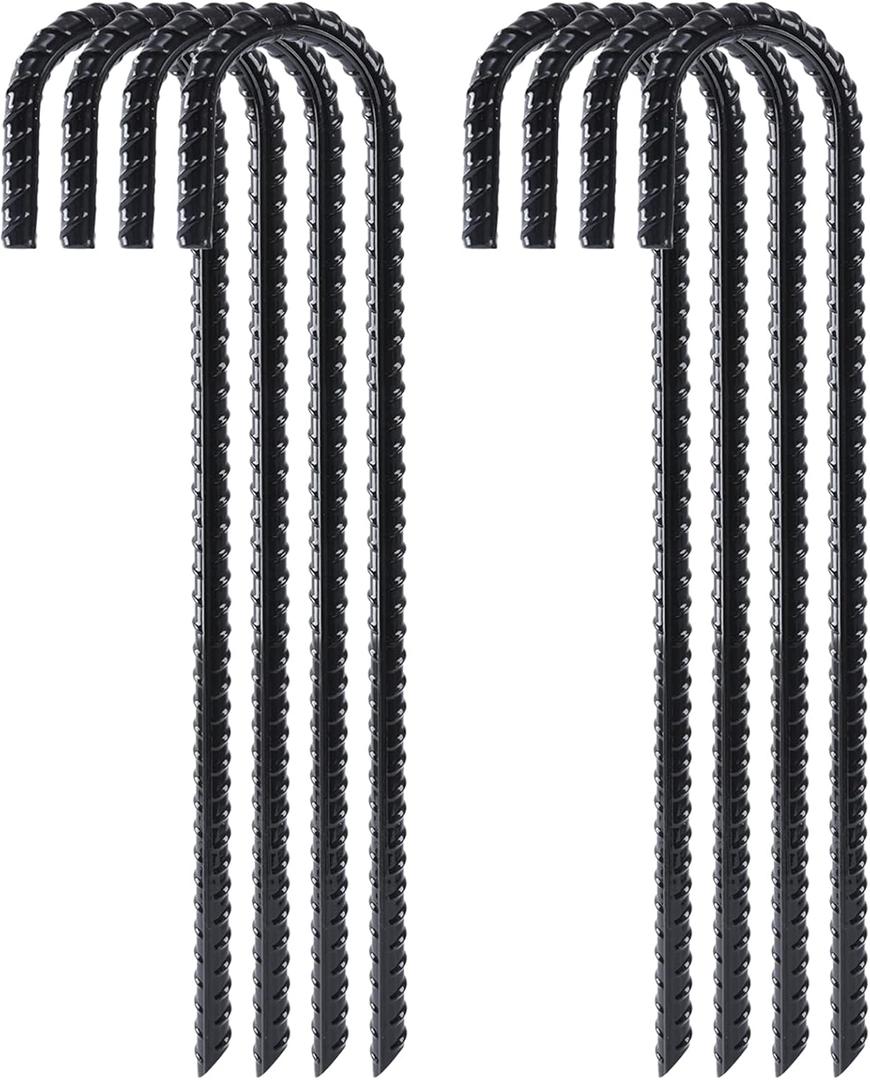 FEED GARDEN 12 Inch 21 Pack Rebar Stakes Heavy Duty J Hook, Galvanized Ground Stakes Tent Stakes Steel Ground Anchors, Chain Link Fence Stakes, Trampoline Stakes, Black