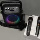 Karaoke Machine, Portable Bluetooth Speaker with 2 Wireless Microphones for Adults & Kids with Lights, Karaoke Microphone with PA System Supports USB/TF/REC/FM/AUX for Home Party Home System Packages (Black)