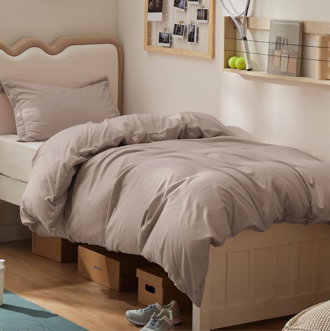 Bedsure Duvet Cover Twin/Twin XL Size - Soft Double Brushed Bedding Set for Kids & Adults, Zipper Closure, 2 Pieces, Includes 1 Duvet Cover (68"x90") & 1 Pillow Sham, NO Comforter, Light Khaki