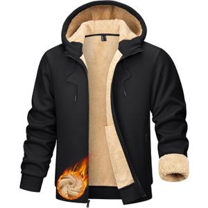 TACVASEN Men's Zip Up Sherpa Lined Hoodies Thick Fleece Heavyweight Jacket Windproof Thermal Zipper Sweatshirt (Black, XXL)