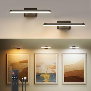 FULEN 2 Pack Picture Lights for Wall,Art Lights for Painting,Battery Operated Wall Sconce Rechargeable,LED Wall Light Cordless with Remote, Frame,Gallery,Dartboard Lights No-Drill, Black