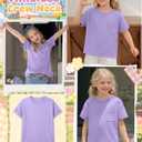 Girls Short Sleeve T Shirts Kids Summer Crew Neck Tops with Pocket Rolled Cuffs Loose Fit Casual Tees 5-14 Years