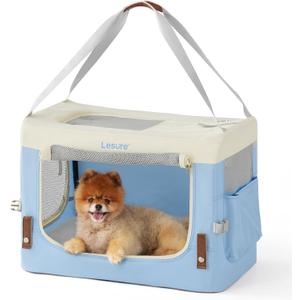 Lesure Collapsible Travel Dog Crate for Small Dogs, Portable Soft Dog Crate for Outdoor & Indoor, Folding Fabric Dog Kennel with Handle, 24 Inch Heavy Duty Pet Carrier (Blue)