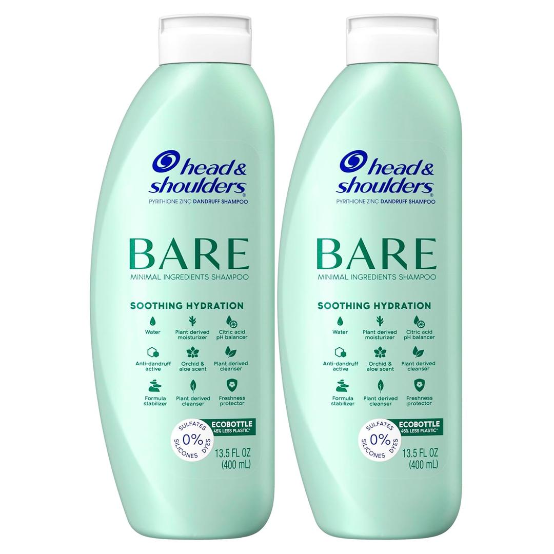 Head & Shoulders Anti-Dandruff Shampoo, BARE Soothing Hydration Twin Pack, 1% Pyrithione Zinc, Dry Scalp Relief, Free of Sulfates, Silicones, Dyes, 13.5 fl oz Each