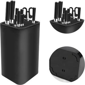 Knife Block Without Knives, 3 In 1 Universal Kitchen Knife Block Holder With Scissors Slot and Sharpening Rod, Detachable Knife Storage Organizer for Counter Space-Saving (Black)