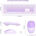 Fogruaden Quiet Purple Wireless Keyboard and Mouse, 2.4GHz Retro Cute Typewriter-Style Full-Size Colorful Keyboard and Mouse Combo, Slim Design, Low-Noise Typing for Home, Office, Windows PC, Laptop