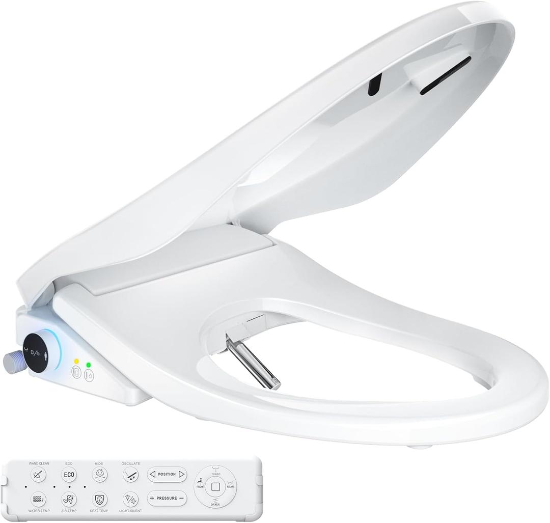 Electric Bidet Toilet Seat, Heated Toilet Seat Elongated with Instant Warm Water & Dryer, Feminine & Front Rear Wash, Wireless Remote, Self-Clean Nozzle, Slow Close Lid, Upgraded Silent ECO Child Mode
