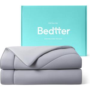 Bedtter Luxe Cooling Comforter Full/Queen, Cooling Blanket for Hot Sleepers, Q-Max>0.46 Sorona and Tencel Filling, Double-Sided Cold Breathable Lightweight Blanket, 90"x90", Gray