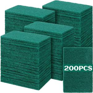 Hoolerry 200 Pcs Heavy Duty Scouring Pads Non Scratch Household Scrub Pads for Cleaning Reusable Pan Scrubber Anti Grease Scrubbing Pads for Dish Kitchen Metal Grills, 4.3 x 3 x 0.3 in (Green)