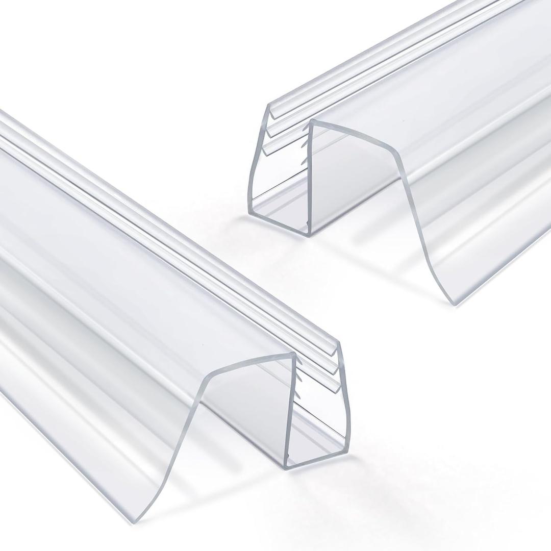 Bathroom Shower Glass Door Bottom Seal Strip, 2PCS 36 Inch Long Clear PVC Seal Strips for 5/16"(8mm) - 3/8"(10mm) Thick Framless Glass Door Panel