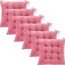 6 Pack Square Seat Cushion Chair Pads for Kitchen Dining Chairs, Soft Comfort Velvet Chair Mat Pillow Cushions with Ties for Office Desk Living Room Tatami 15.5", Pink
