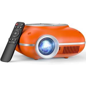 HOMPOW Mini Projector with Two -Way Bluetooth, Portable Projector for Home Theater Use, Support 1080P for Indoor/Outdoor, Movie Projector Compatible with HDMI, USB, Laptop, TV Stick (Orange)