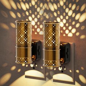JandCase Night Lights Plug into Wall, Aesthetic Nightlight with Metal Shade, 3000K Warm White 0-100LM Adjustable Brightness, Dusk to Dawn Sensor Plug in Night Light for Bathroom Hallway[2 Pack]
