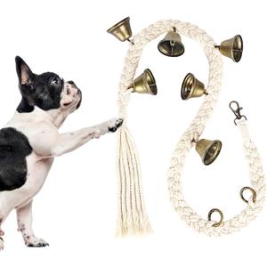 Dog Bell for Door Potty Training, Cotton Handwoven Dog Doorbell with 6 Extra Loud Bells for Dog Training, Adjustable Hanging Door Bell for Small Medium Large Dogs to Ring to Go Outside, Beige