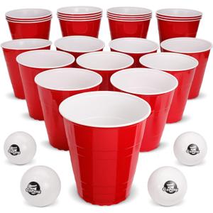 GoPong Giant Yard Pong Drinking Game for Adults – Indoor/ Outdoor Lawn, Beach, and Tailgating Beer Pong Party Game – 24 Heavy Duty Giant Cups with 4 Balls