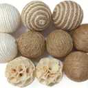10 Pcs Decorative Balls Set for Bowls, Assorted Bowl Fillers & Vase Fillers for Centerpieces, Rattan Wicker Jute Ball Natural Decorative Spheres Home Decor for Party Wedding (2.5inch Beige White)