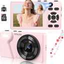Digital Camera with Front Rear Lens, Autofocus 64MP 4K Camera for Photography with 32GB Card, Portable Compact Point and Shoot Camera for Teens Adult Beginner with Metal Shell, 2000mAh Battery (Pink)