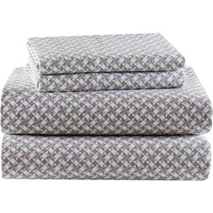 True North by Sleep Philosophy Cotton Sheet Set Cozy Print 100% Cotton Flannel Sheets Bedding Set, Oversized Sheets, Deep Pocket Fits Up to 14" Mattress Queen Bed Sheets Queen Snowflake 4 Piece