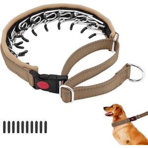 No Pull Martingale Dog Collar for Large Medium Small Dogs, Heavy Duty Nylon Reflective Adjustable Anti Pull Slip Collar with Buckle for Training Walking M Khaki