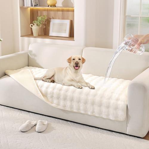 Hittun Waterproof Dog Bed Cover Non Slip Couch Covers for Dogs Washable Soft Faux Fur Sofa Cover Couch Covers for 3 Cushion Couch Sofa Pet Friendly (Off White), Size: 36" x 74", 1 Pack