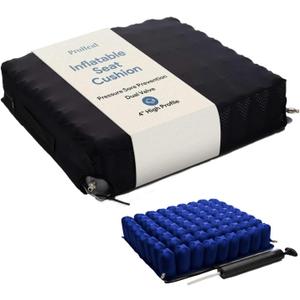 Inflatable Wheelchair Seat Air Cushion - 18" x 16" x 4" - Blow Up Seat Cushion for Pressure Sore and Ulcer Treatment - Dual Valve for Pressure Redistribution Includes Pump, Nylon Cover, and Repair Kit