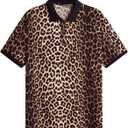 SweatyRocks Men's Leopard Print Polos Shirts Vintage Short Sleeve Golf Shirt (Large, Multicolor)
