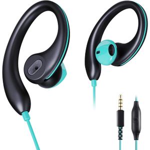 Upgrade Wired Sports Earbuds with Ear Hooks, Running Headphones Secure Fit Wrap Around Ear, Sweatproof In-Ear Earphones with Microphone, 3.5mm Jack for Smartphone Laptop Tablet MP3 Workout Jogging Gym
