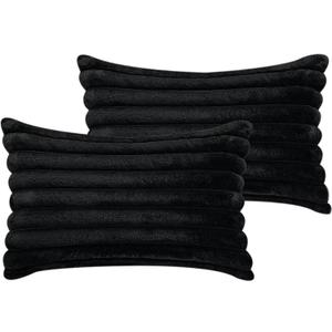 12x20 Throw Pillow Covers Set of 2, Decorative Faux Fur Covers for Bed, Couch Soft Fluffy Pillow Cover with Velvet Back for Living Room, Neutral Home Dcor Accent for Sofa - Black