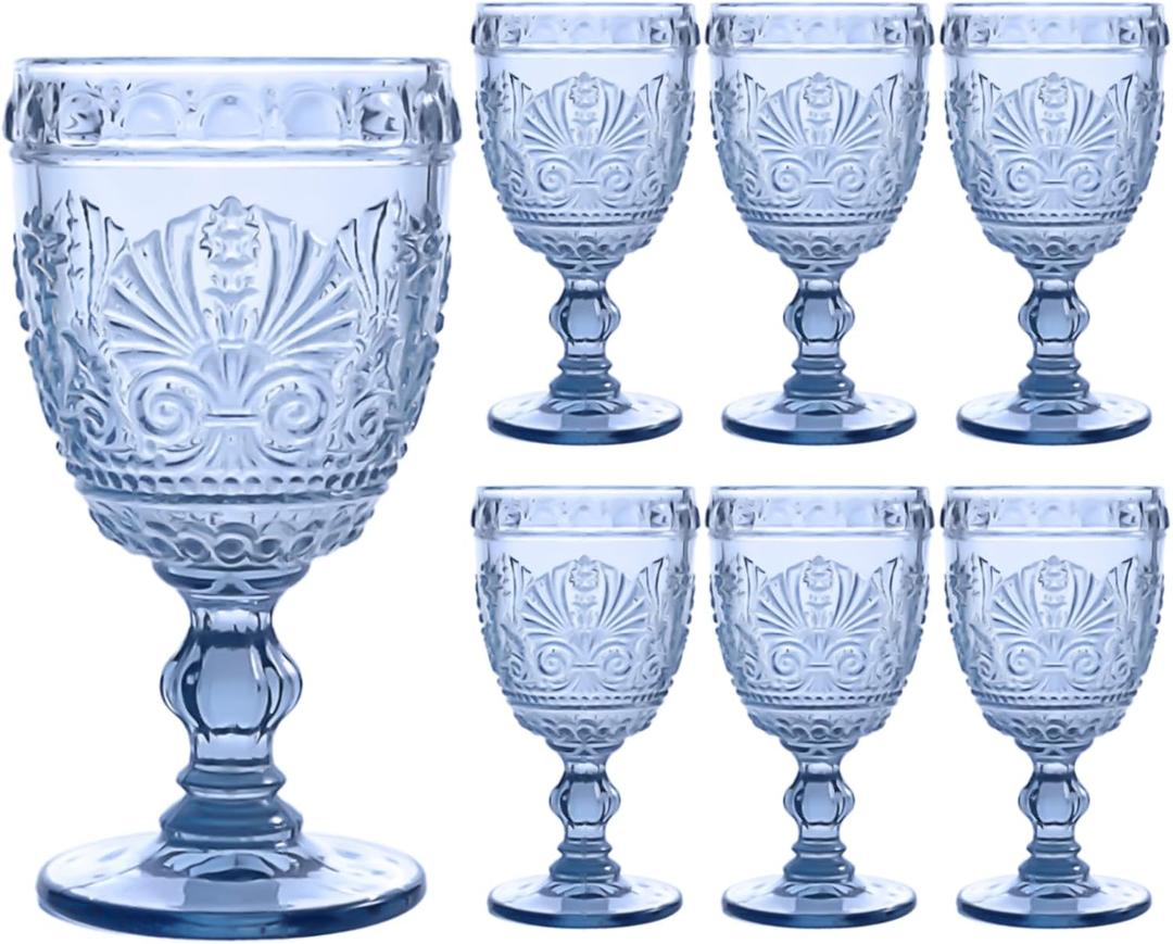 6 Pcs Blue Wine Glasses,Goblet Glasses,Vintage Glassware, Made of Sturdy and Durable Glass Can be Used for Weddings, Everyday Fun Parties and More!