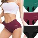 Rdiner Heavy Flow High Absorbency Period Underwear Women, Leakproof Panties Postpartum Menstrual Hipster Briefs Teens 3 Pack (X-Large, Black+red+green)
