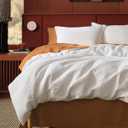 Bedsure Cotton Duvet Cover Set - 100% Cotton Waffle Weave Coconut White Duvet Cover Oversized Queen Size, GentleSoft and Breathable Bedding Set for All Season, 3 Pieces, 98"x98"