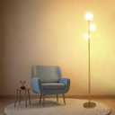 Fiqevs 3 Globe Mid Century Modern Floor Lamp for Living Room, Gold Floor Lamp with Frosted Glass Shade and LED Bulbs, Warm Light Standing Tall Pole Lamp for Bedrooms, Office - Antique Brass