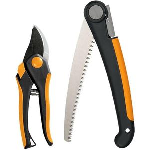 Fiskars Folding Saw and Pruner Set, Garden Clippers, Gardening Scissors with Sharp, Rust Resistant Steel Blade with Folding Pruner Saw with Power Tooth Saw Blade