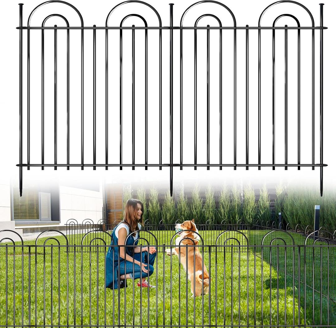 15 Panels No Dig Decorative Garden Fence, 24in(H) X 30ft(L) Tall Dog Fence Outdoor for Yard, Rustproof Metal Wire Garden Fencing Animal Barrier with Ground Stakes, Temporary Fencing for Patio Outdoor