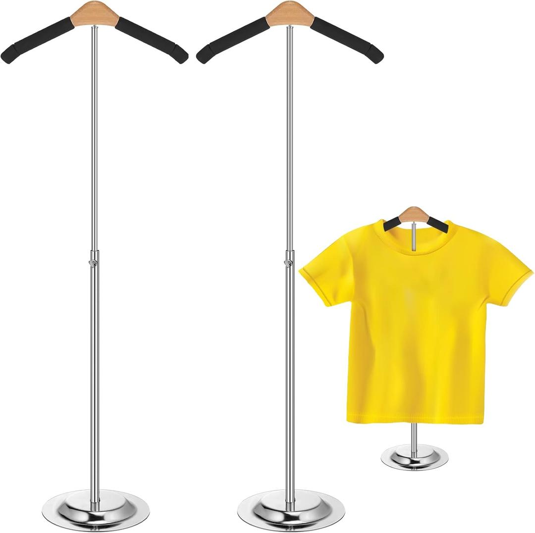 Sintuff Adjustable Child T Shirt Display Flexible Shoulder Stand Shirt Rack Portable Hanging Black Metal Clothes Hanger Rack for Clothing Garment Coat Retail Vendor, Height 16-27.9 Inch (2 Pcs)