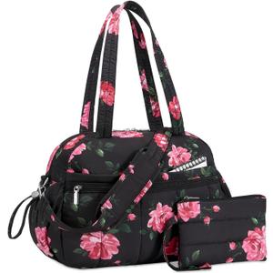TOPDesign Travel Duffel Bag for Women, Puffer Gym Bag Sports Tote with Wet Pocket, Carry On Weekender with Luggage Sleeve (Peony)