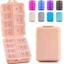 NEW Foldable & Double Protection Portable Weekly Pill Organizer 2 Times A Day with Etched Labels, AM PM 7 Day Week Medicine Box, Daily Travel Pill Case Holder Dispenser for Vitamin, Supplement - Pink