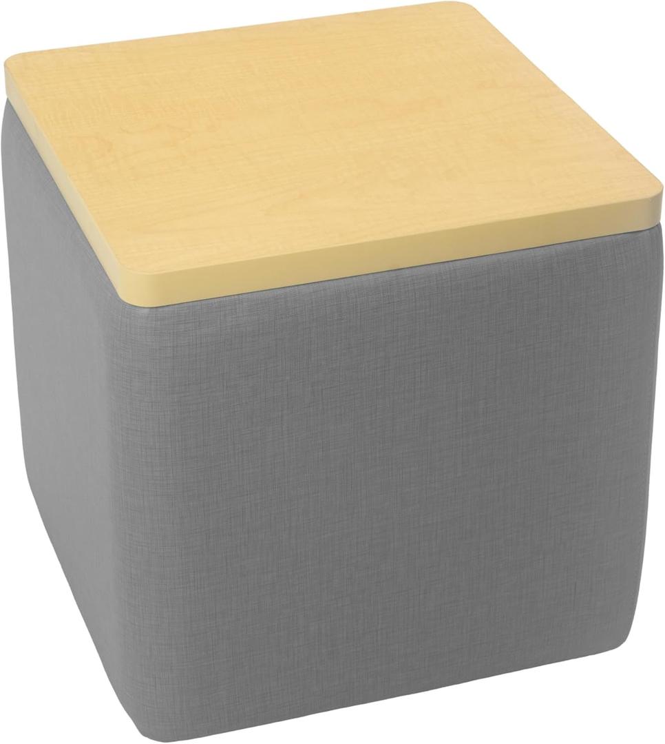 Factory Direct Partners FDP Pro Series Upholstered 18"x18" Square Ottoman Table, 18" Height; Collaborative Commercial Furniture for Hotel Lobby, Office, Restaurant, Waiting Room -Slate Gray/Maple