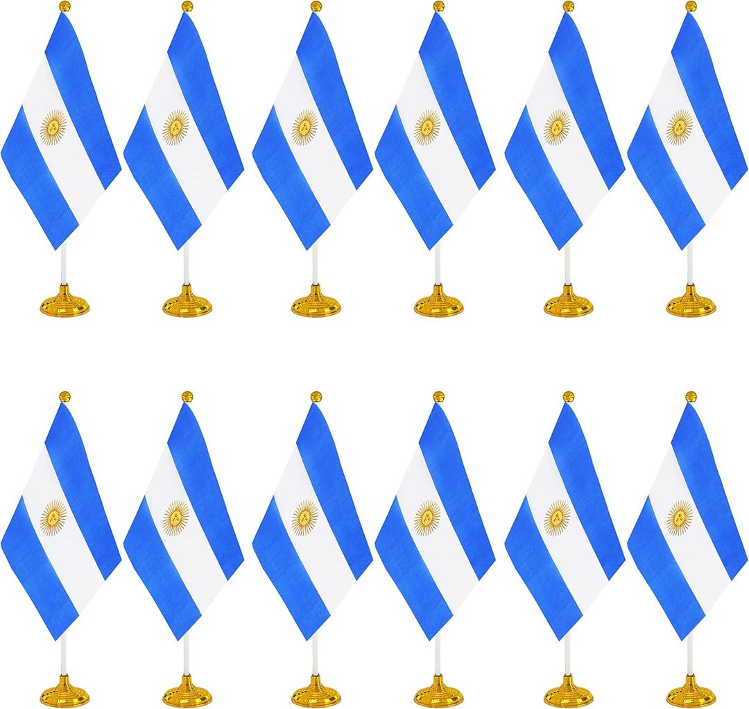 WXTWK 12 Pack Argentina Flag Argentine Desk Flag Small Mini Argentine Table Flags With Stand Base,Home Office Festival Events Celebration Decorations