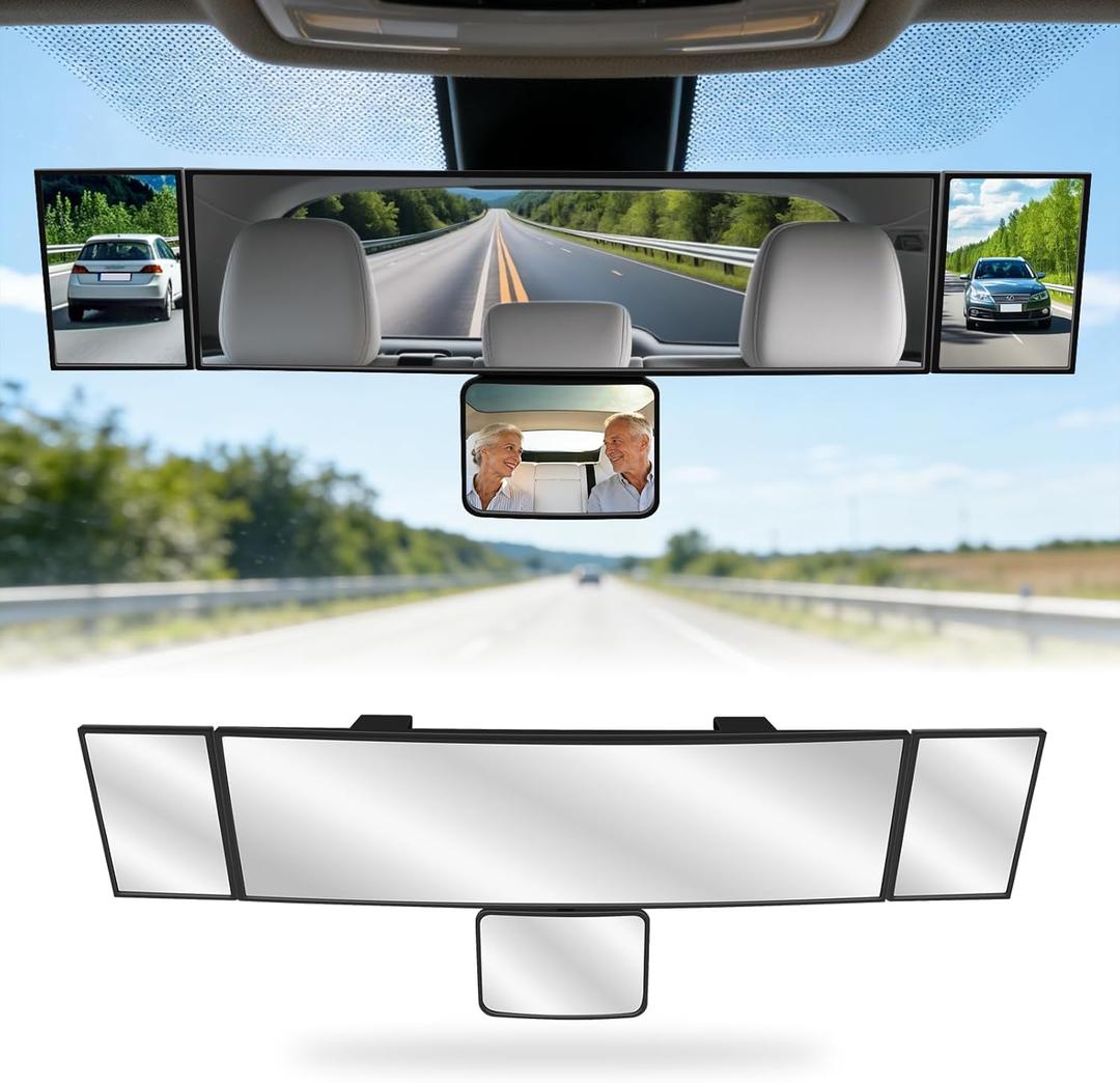 4 in 1 Rear View Mirror with Blind Spot Elimination & Backseat Mirror, 360 Wide Angle Panoramic Rearview Mirrors for Enhanced Driving Safety, Universal Fit for Car/Truck/SUV