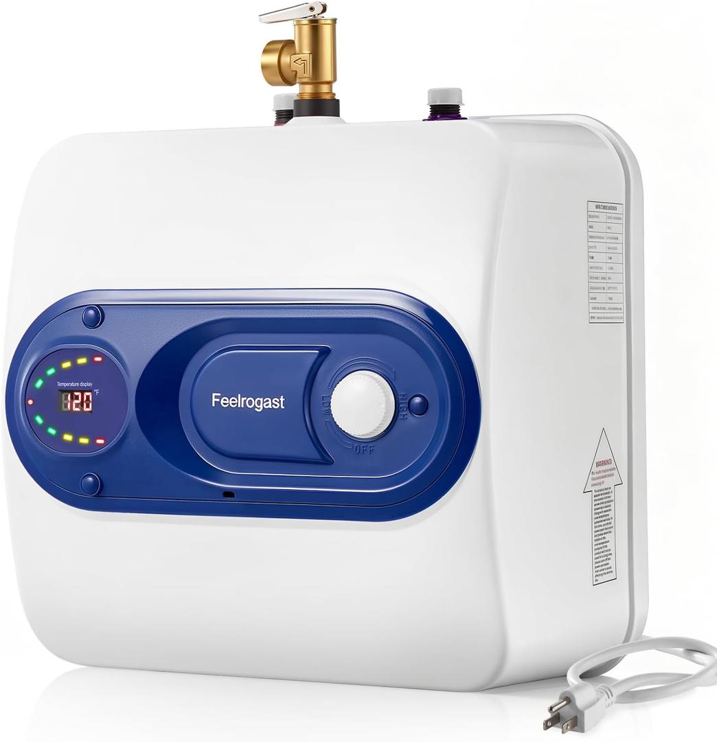 Electric Tank Water Heater, 8-Gallon Under Sink Instant Hot Water TankEquipped with Digital Temperature Display for RV, Camper, Kitchen, Food TruckWall or Floor Mounted, Blue