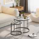 Garden 4 you Nesting Coffee Table, 23.6" Round Coffee Table Set of 2, Glass Nesting Table with Metal Frame, Ceter Tables for Living Room Bedroom Balcony, Black, 23.6" x 23.6" x 19.7"