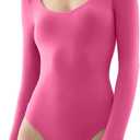 PUMIEY Women's Scoop Neck Long Sleeve Bodysuit Body-hugging Sexy Tops Smoke Cloud Collection, Small