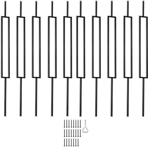 44'' Wrought Iron Baluster Hollow Single Rectangle Metal Stair Spindles for 1/2" Square Metal Stair Iron Balusters for Staircase Interior Decorative Stair Deck Railing, 10 Pack- A