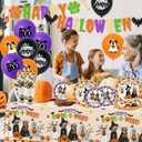 Halloween Dog Decorations Happy Howl-O-Ween Banner, Halloween Dog Theme Plates and Napkins Balloons with Pumpkins Bats for Indoor Home Party Tableware Supplies, Serve 20