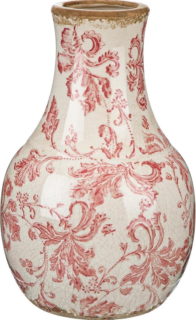 LemonRoad Vintage Ceramic Flower Vase 5.7 Inch Chinoiserie Ice Cracked Glaze Porcelain Vase Rustic Ceramic Large Centerpieces for Home Table Living Room Bookshelf Office(Paisley Style)