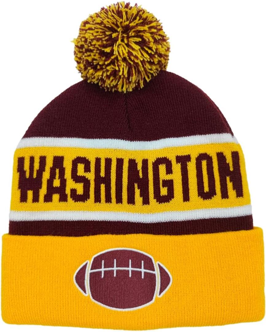 City Beanie Knit Hat with Pom Winter Cuffed Cap Sport Fans Gift for Men Women