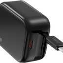 2-in-1 Retractable Wall Charger Plug with USB C Port and 27in/70cm Type C Cable,Travel Essentials 30W Fast Charging Foldable Block for iPhone 17/16/15/,iPad,Galaxy,Pixel-Black