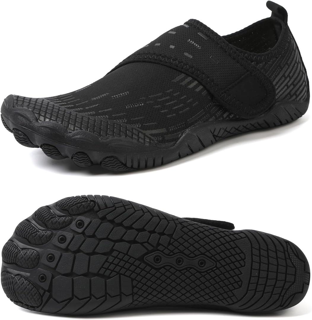 Water Shoes Mens Womens Quick-Dry Barefoot Swim Beach Pool Shoes Aqua Yoga Socks for Hiking Walking Diving Surf Outdoor Water Sports (Black) 9.5 Inch Length
